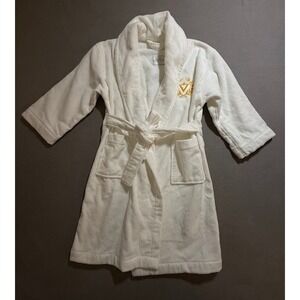 Frette Terry Cloth Bath Robe Embroidered Crest Loungewear Kids 6/10 White NWOT.